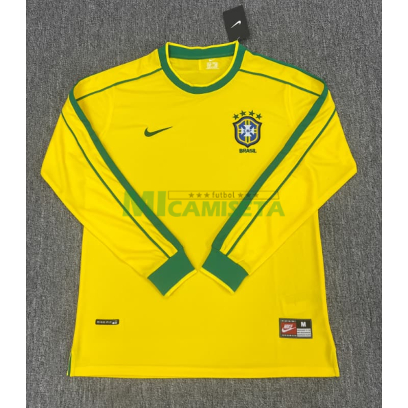 Camiseta Brasil Primera Equipación Retro 1998 ML Amarillo