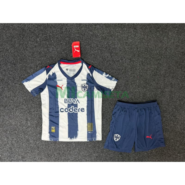 Camiseta Monterrey Primera Equipación 2025/2026 Blanco/Azul Marino Niño Kit