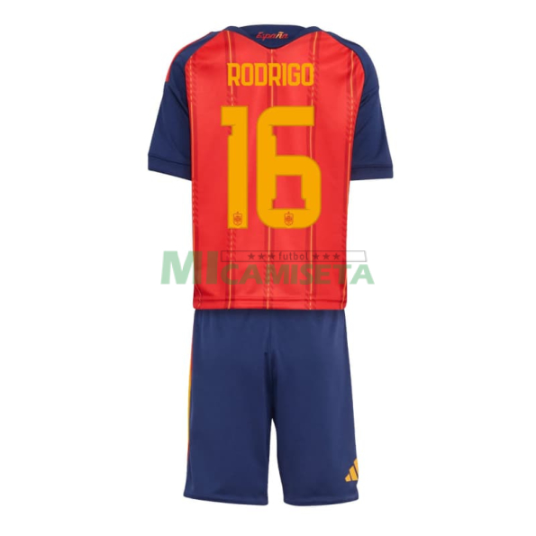 Camiseta Rodrigo 16 España Primera Equipación 2026 Rojo/Azul Niño Kit