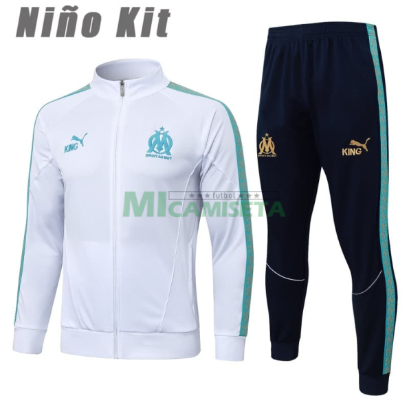 Chandal Olympique Marsella 2025/2026 Niño Blanco con Estampado en Manga