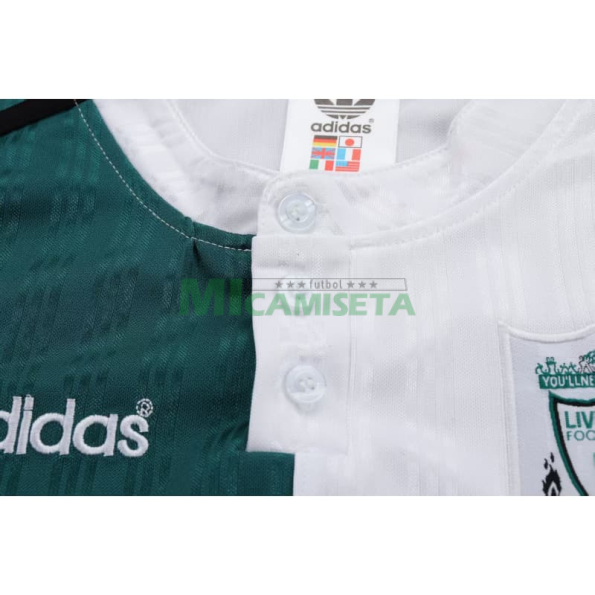 Camiseta Liverpool Segunda Equipación Retro 1995/96 Blanco/Verde Niño Kit