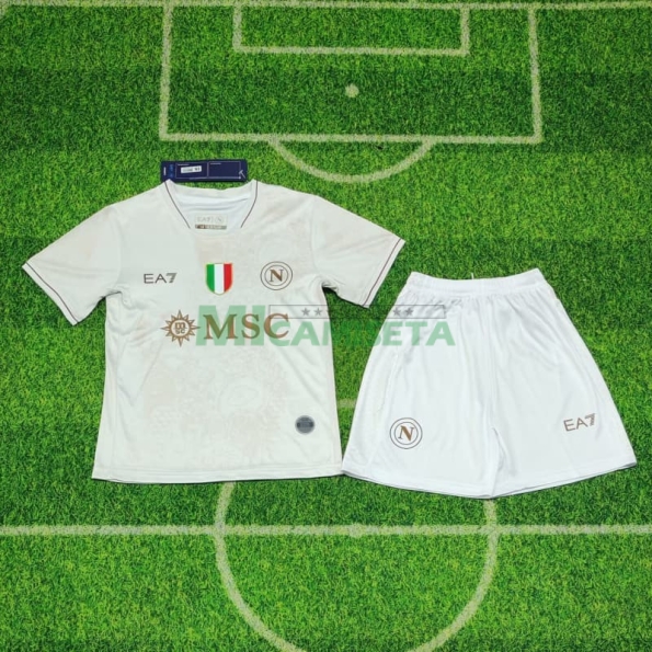 Camiseta Napoli Segunda Equipación 2025/2026 Blanco Niño Kit