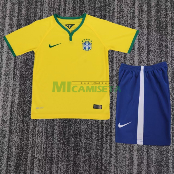 Camiseta Brasil Primera Equipación Retro 2014 Amarillo Niño Kit