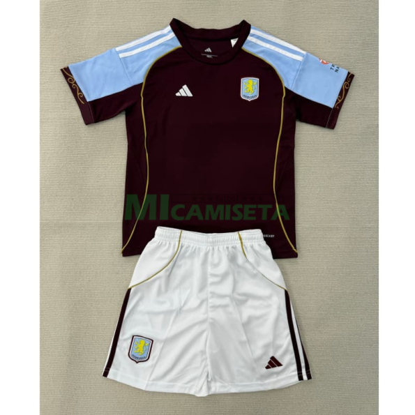 Camiseta Aston Villa Primera Equipación 2025/2026 Rojo Oscuro Niño Kit
