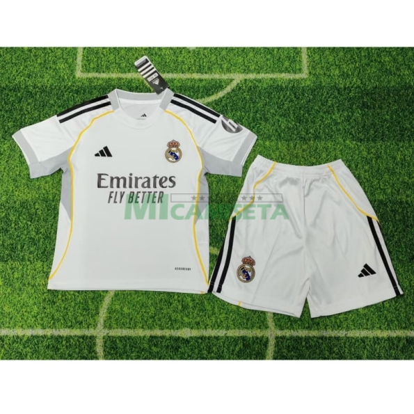 Camiseta Real Madrid Primera Equipación 2025/2026 Blanco Niño Kit