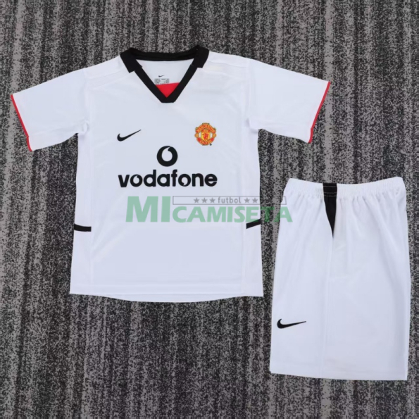 Camiseta Manchester United Segunda Equipación Retro 2002/03 Blanco Niño Kit
