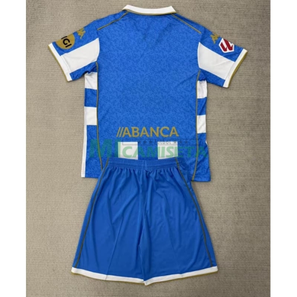 Camiseta Deportivo de La Coruña Primera Equipación 2025/2026 Blanco/Azul con Parche La Liga Niño Kit