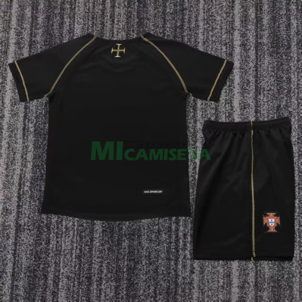 Camiseta Portugal Segunda Equipación Retro 2006 Negro Niño Kit