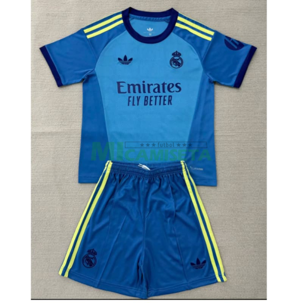 Camiseta de Portero Real Madrid Primera Equipación 2026/2027 Azul Niño Kit con Parche HP