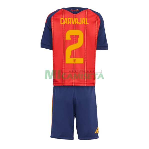 Camiseta Carvajal 2 España Primera Equipación 2026 Rojo/Azul Niño Kit