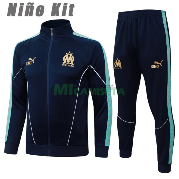 Chandal Olympique Marsella 2025/2026 Niño Azul Marino con Estampado en Manga