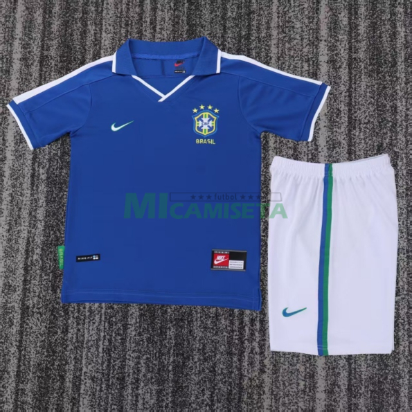 Camiseta Brasil Segunda Equipación Retro 1997 Azul Niño Kit