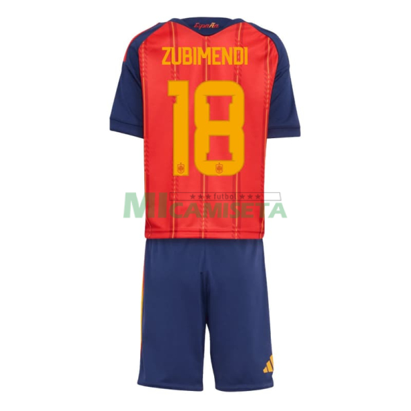 Camiseta Zubimendi 18 España Primera Equipación 2026 Rojo/Azul Niño Kit
