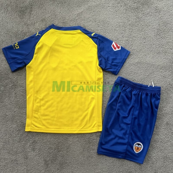 Camiseta Valencia Tercera Equipación 2025/2026 Amarillo/Rojo/Azul Niño Kit con Parche La Liga