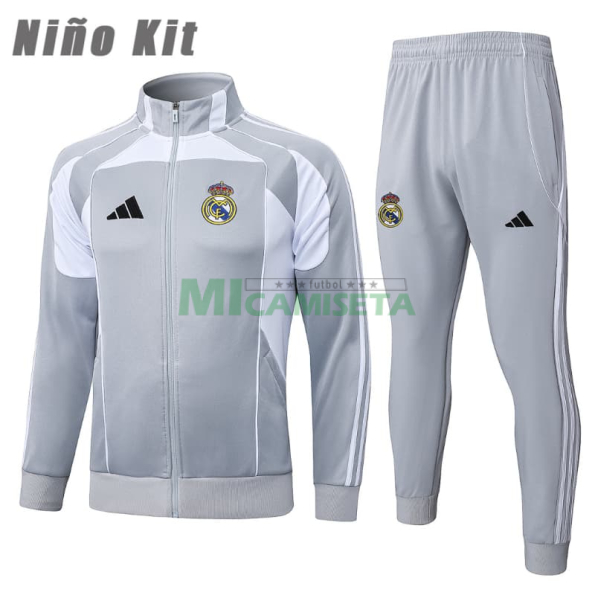 Chandal Real Madrid 2025/2026 Niño Gris/Blanco