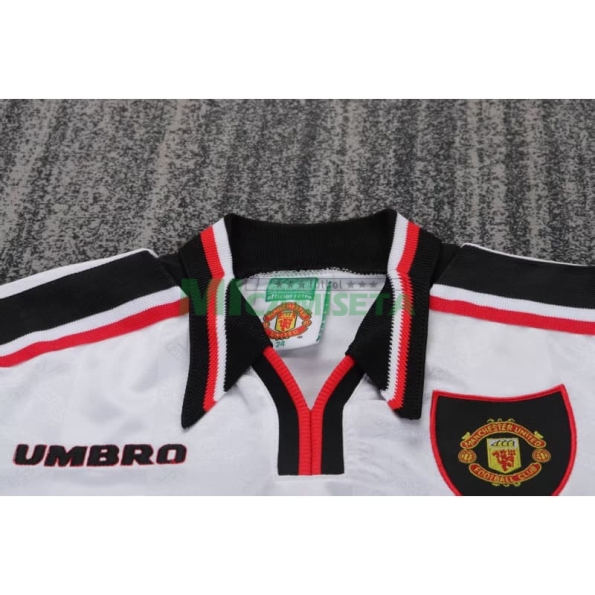 Camiseta Manchester United Segunda Equipación Retro 1998/99 Blanco Niño Kit