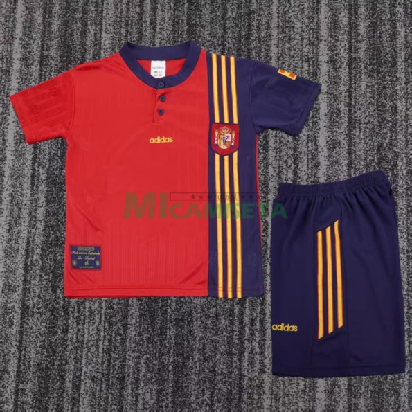 Camiseta España Primera Equipación Retro 1996 Rojo/Azul Niño Kit