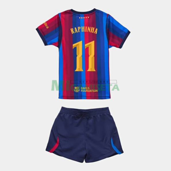 Camiseta RAPHINHA 11 Barcelona Primera Equipación 2026/2027 Rojo/Azul Niño Kit UCL