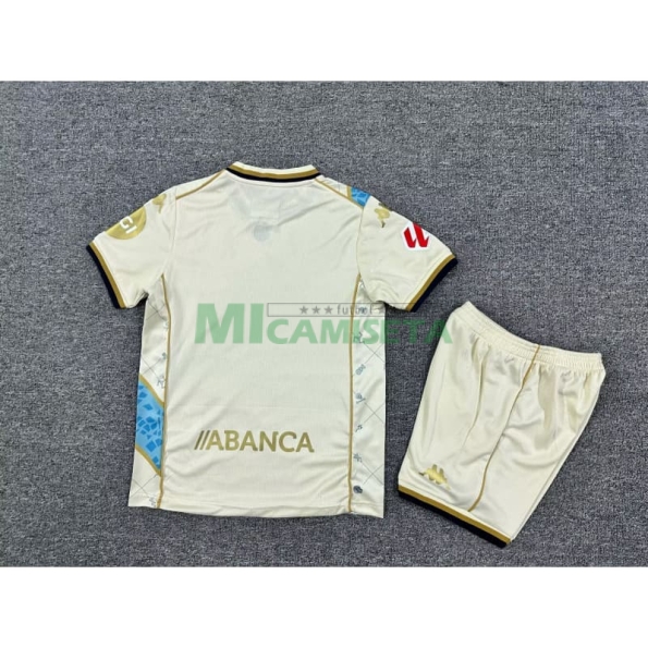 Camiseta Deportivo de La Coruña Tercera Equipación 2025/2026 Blanco Roto Niño Kit con Parche La Liga