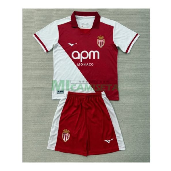 Camiseta Monaco Primera Equipación 2026/2027 Rojo/Blanco Niño Kit
