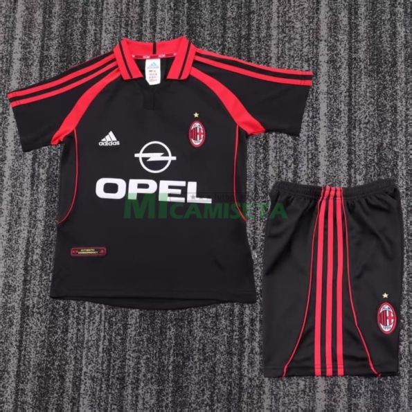 Camiseta AC Milan Tercera Equipación Retro 2000/01 Negro/Rojo Niño Kit