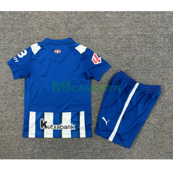 Camiseta Alavés Primera Equipación 2025/2026 Azul/Blanco Niño Kit con Parche La Liga