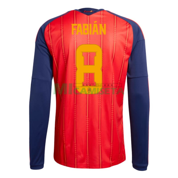 Camiseta Fabián 8 España Primera Equipación 2026 ML Rojo/Azul