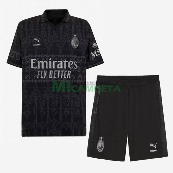 Camiseta AC Milan Cuarta Equipación 2023/2024 Negro Niño Kit
