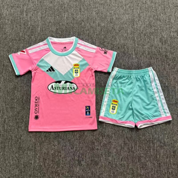 Camiseta Real Oviedo Segunda Equipación 2026/2027 Rosa Niño Kit con Parche La Liga