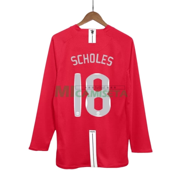 Camiseta SCHOLES 18 Manchester United Primera Equipación Retro 2007/08 ML