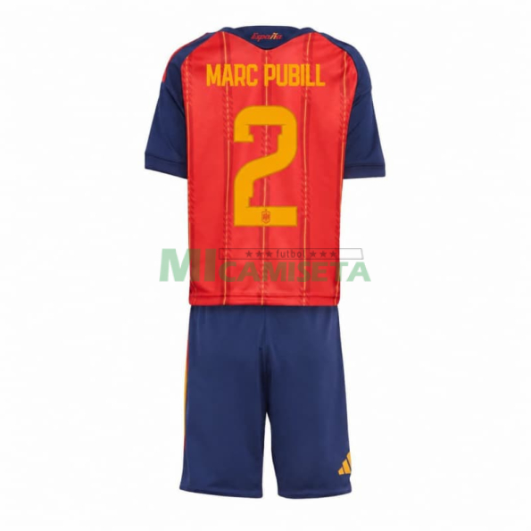 Camiseta Marc Pubill 2 España Primera Equipación Mundial 2026 Rojo/Azul Niño Kit