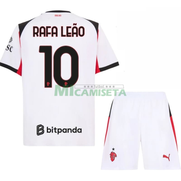 Camiseta RAFA LEÃO 10 AC Milan Segunda Equipación 2025/2026 Blanco Niño Kit