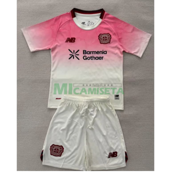Camiseta Leverkusen Segunda Equipación 2025/2026 Blanco/Rosa Niño Kit