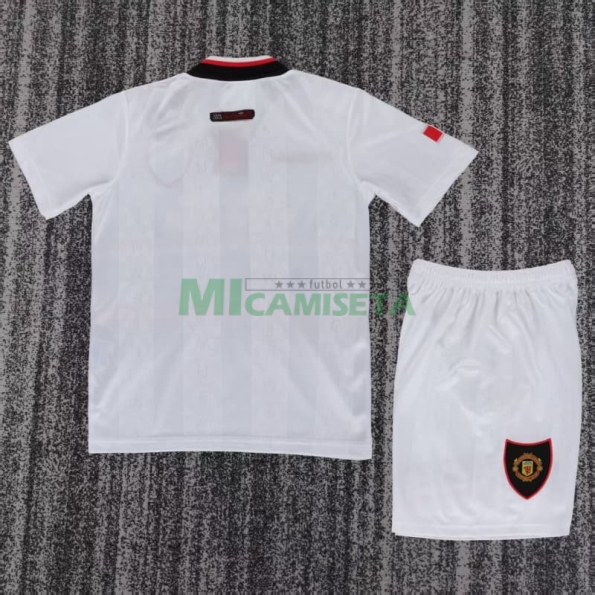 Camiseta Manchester United Segunda Equipación Retro 1998/99 Blanco Niño Kit
