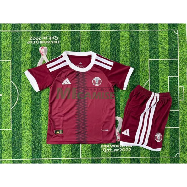 Camiseta Qatar Primera Equipación Mundial 2026 Rojo Niño Kit