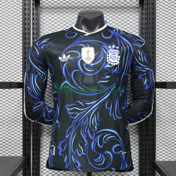Camiseta Argentina Segunda Equipación Mundial 2026 ML Negro/Azul con FIFA2022 (EDICIÓN JUGADOR)
