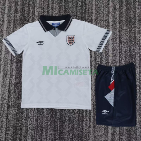 Camiseta Inglaterra Primera Equipación Retro 1990 Blanco Niño Kit
