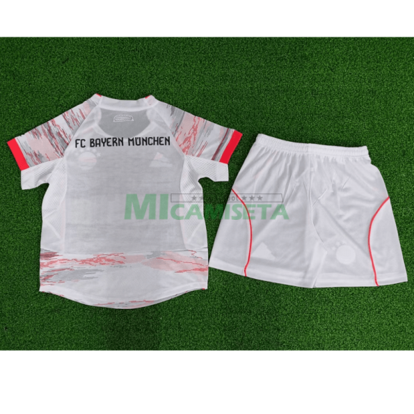 Camiseta Bayern Múnich Segunda Equipación 2025/2026 Blanco Niño Kit (EDICIÓN JUGADOR)