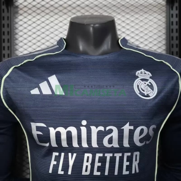 Camiseta Real Madrid Segunda Equipación 2025/2026 ML Azul Marino (EDICIÓN JUGADOR)