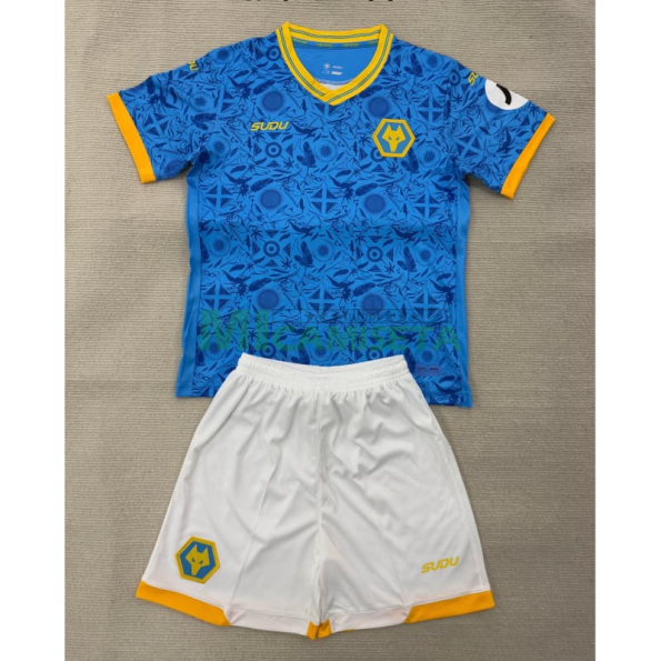 Camiseta Wolverhampton Wanderers Tercera Equipación 2025/2026 Azul Niño Kit