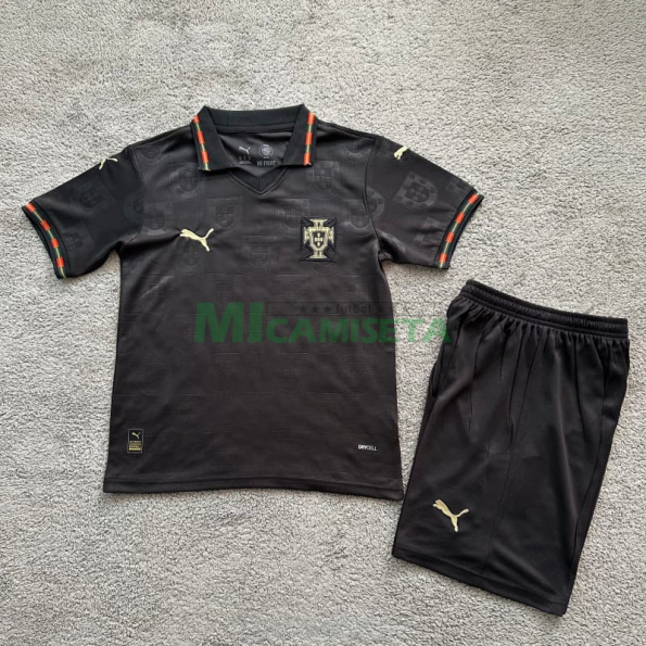 Camiseta Portugal 2026 Negro Niño Kit