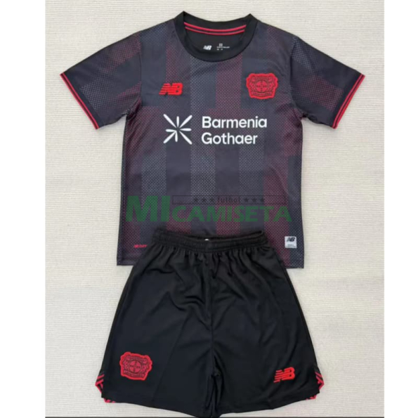 Camiseta Leverkusen Primera Equipación 2025/2026 Negro Niño Kit