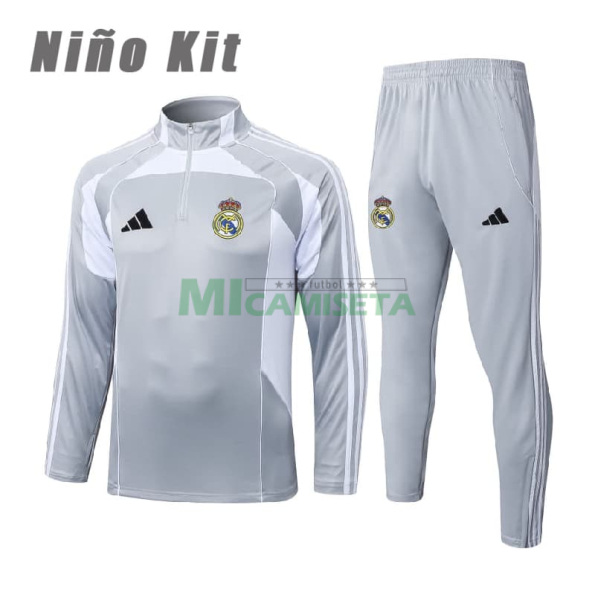Sudadera De Entrenamiento Real Madrid 2025/2026 Niño Kit Gris