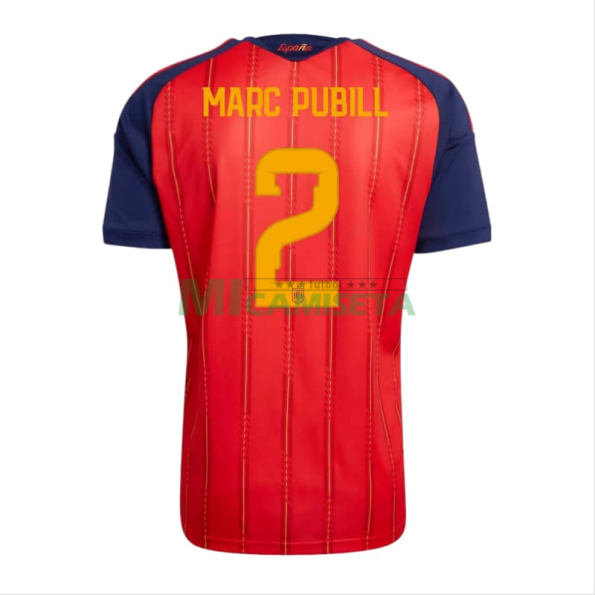 Camiseta Marc Pubill 2 España Primera Equipación Mundial 2026 Rojo/Azul