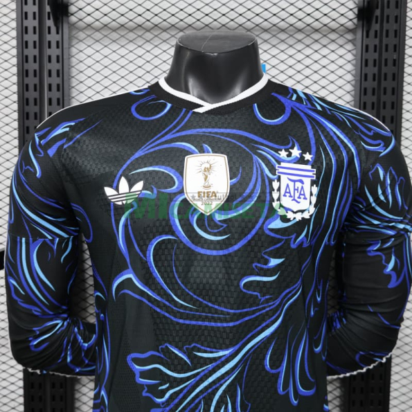 Camiseta Argentina Segunda Equipación Mundial 2026 ML Negro/Azul con FIFA2022 (EDICIÓN JUGADOR)