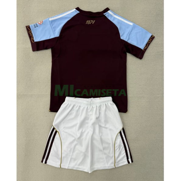 Camiseta Aston Villa Primera Equipación 2025/2026 Rojo Oscuro Niño Kit