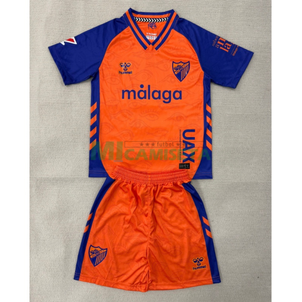 Camiseta Málaga CF Tercera Equipación 2025/2026 Naranja/Azul Niño Kit