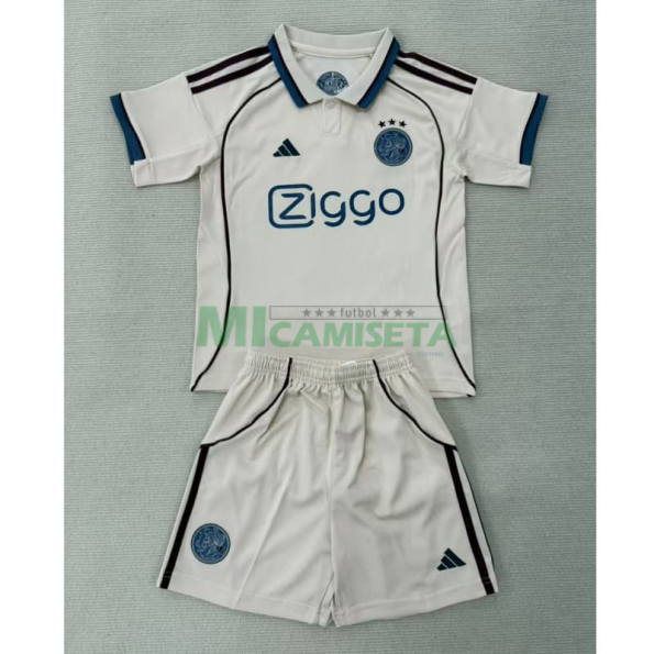 Camiseta Ajax Tercera Equipación 2025/2026 Blanco Roto Niño Kit