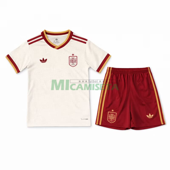 Camiseta España Segunda Equipación Mundial 2026 Blanco/Rojo Niño Kit