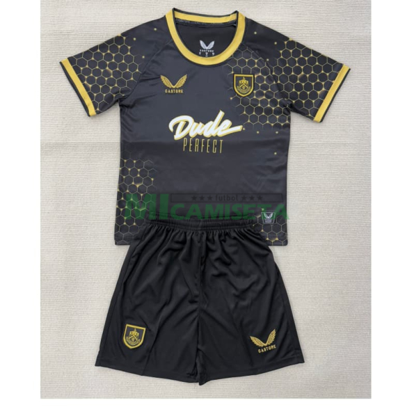Camiseta Burnley FC Tercera Equipación 2025/2026 Negro Niño Kit